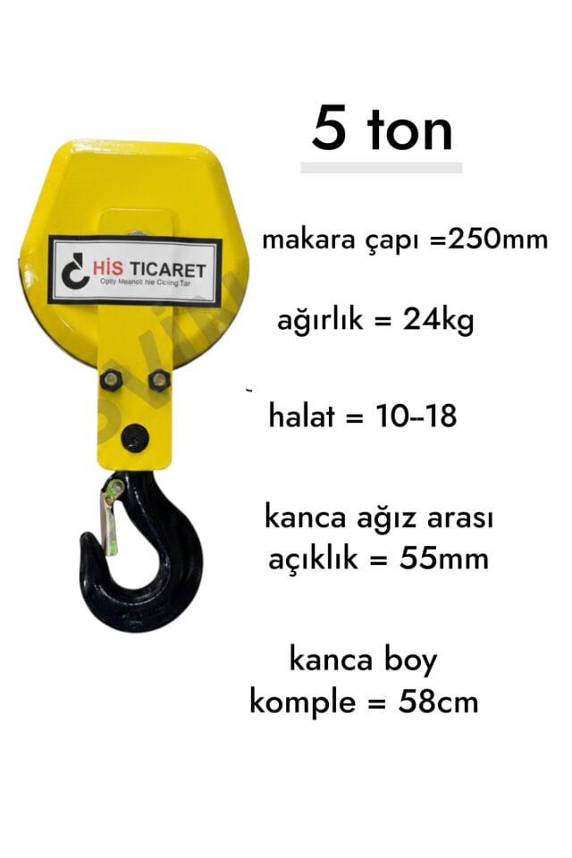 5 TON 2/1 DONANIM VİNÇ KANCA BLOĞU 10-18 MM HALAT