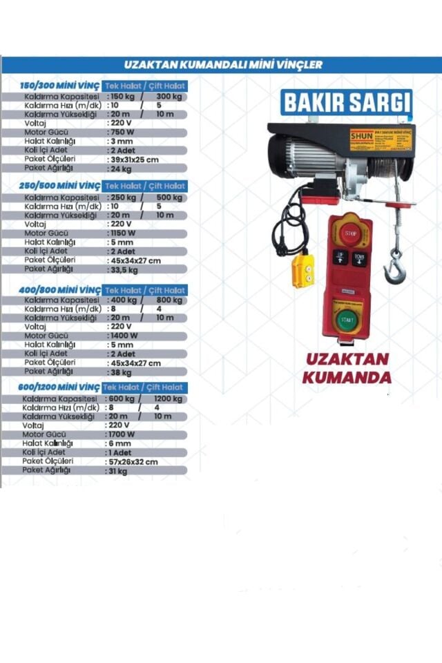 250/500 Uzaktan Kumandalı Vinç
