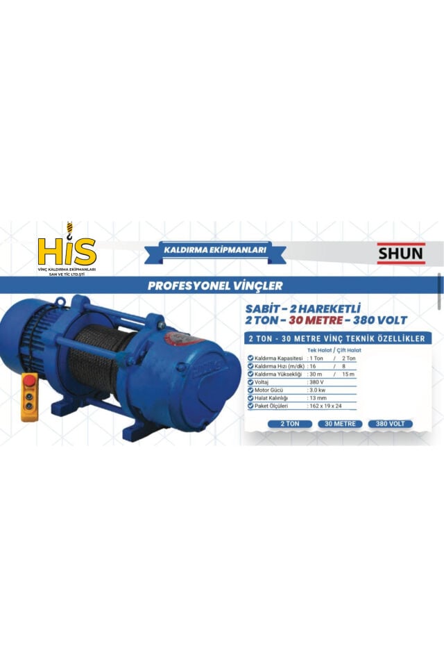 2000 Kg Profesyonel Vinç 380 Volt 30 Metre