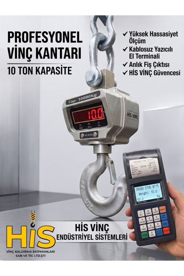 10 Ton Kapasiteli Profesyonel Vinç Kantarı & Kablosuz Yazıcılı El Terminali